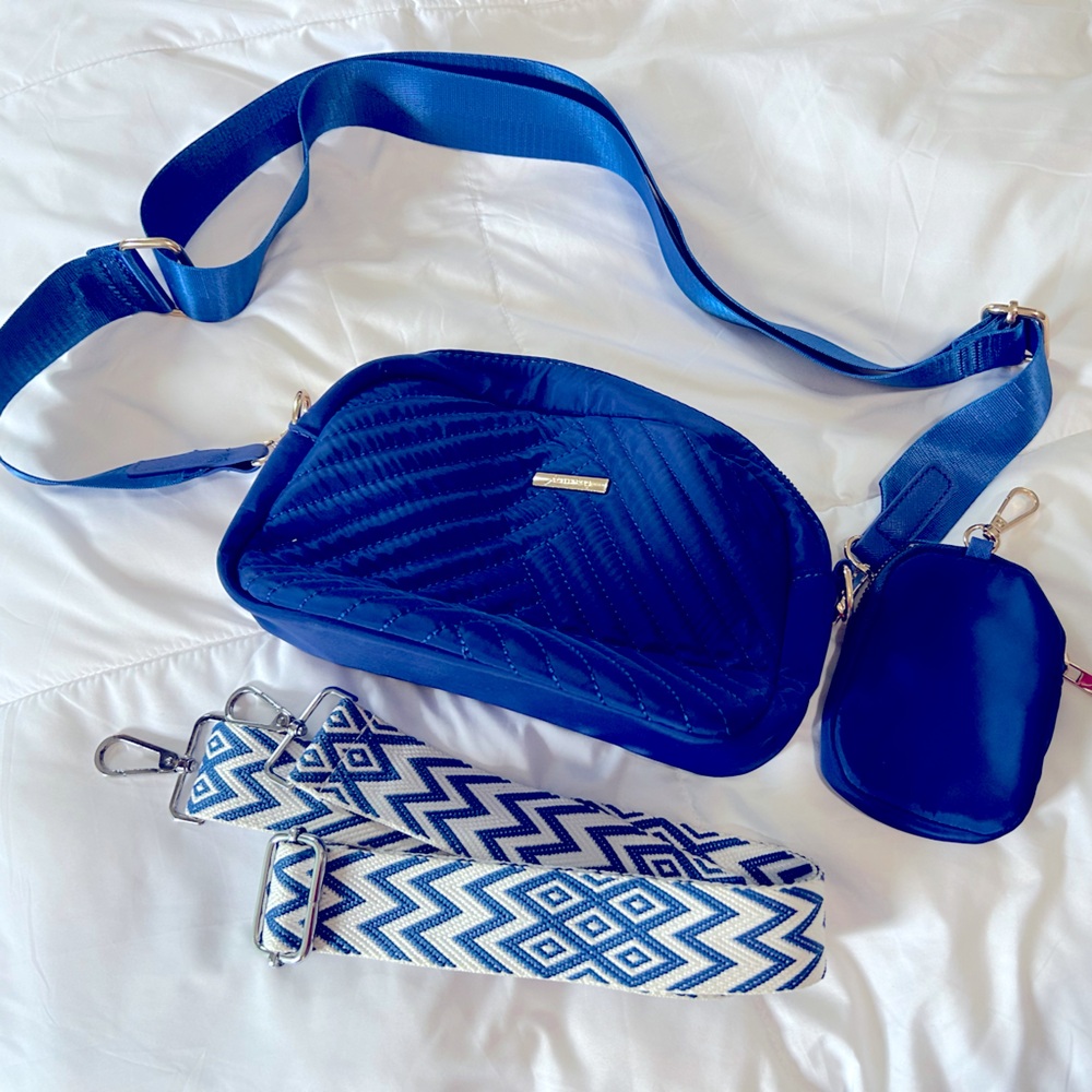 Royal Blue Small Cross Over Bag Purse with Extra Strap and Coin Purse. Greece?!